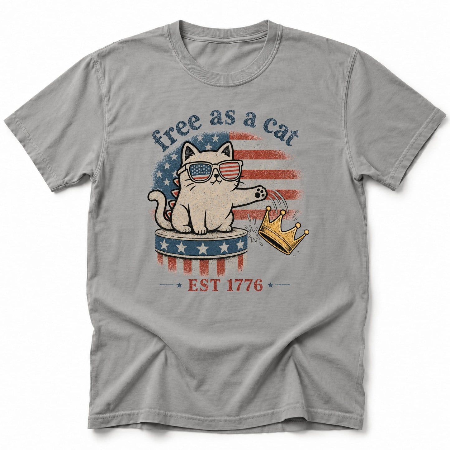 Free As A Cat 1776 T-Shirt Grey / S 11807457007673286049 T-Shirt