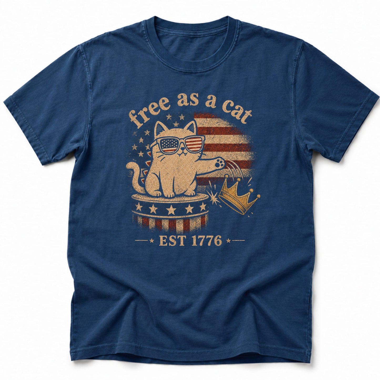 Free As A Cat 1776 T-Shirt Navy / S 36628895725100115891 T-Shirt