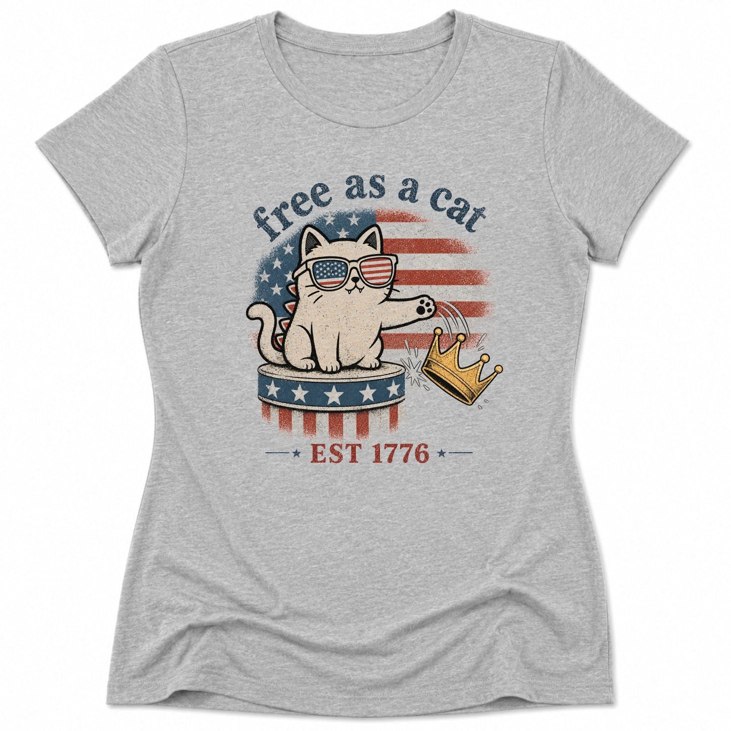 Free As A Cat 1776 Womens Tee S / Athletic Heather 38556729918729483008 T-Shirt
