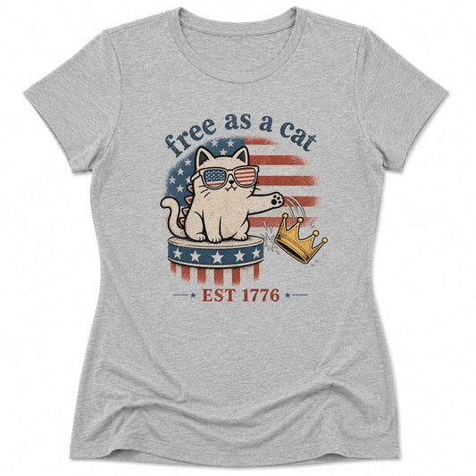 Free As A Cat 1776 Womens Tee S / Athletic Heather 38556729918729483008 T-Shirt
