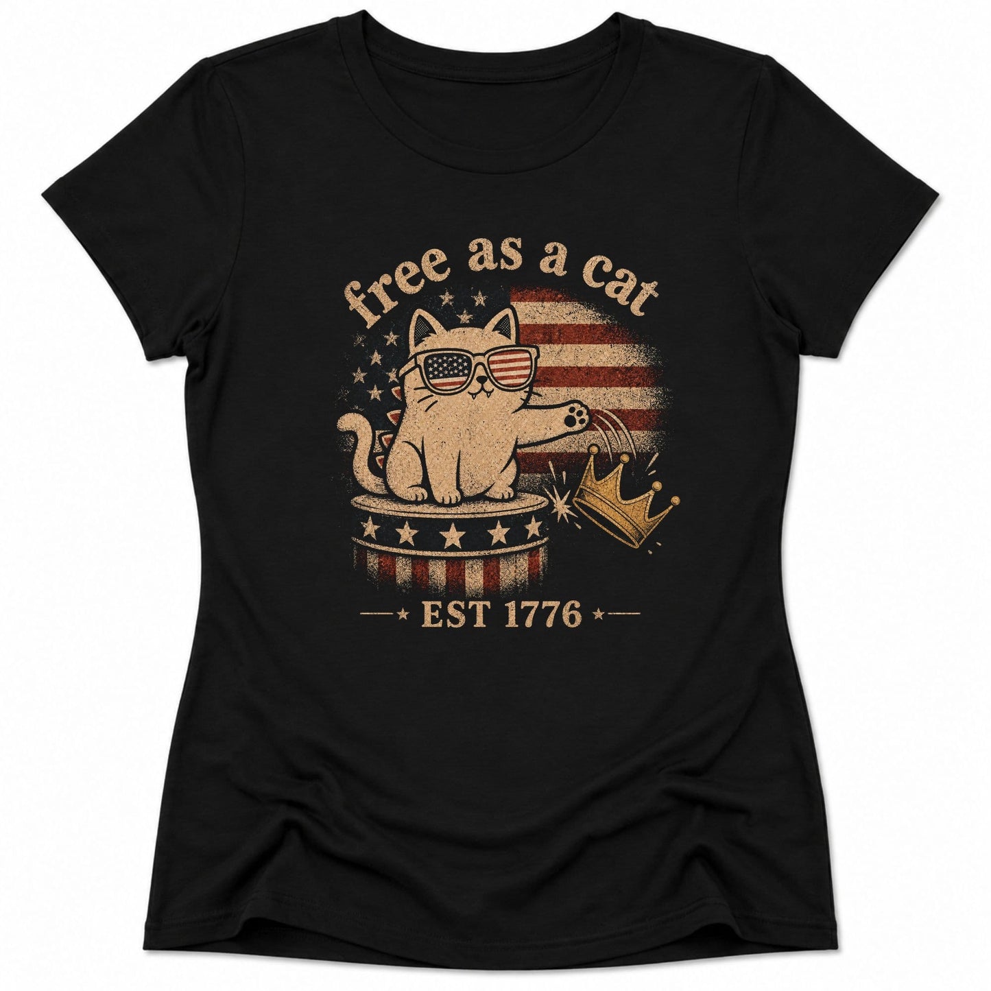 Free As A Cat 1776 Womens Tee S / Black 23966781768077192298 T-Shirt