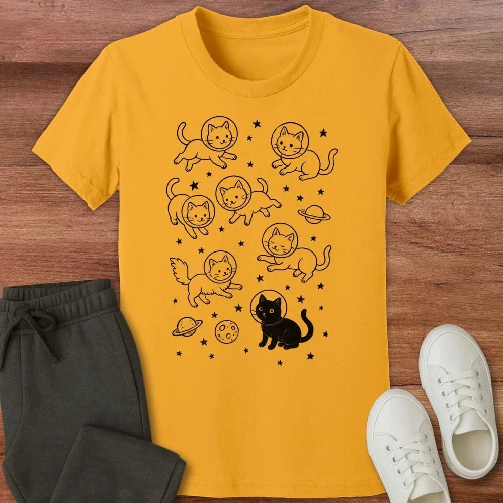 Galaxy Meow Kids T-Shirt Gold / S 98723174898343312359 Kids clothes