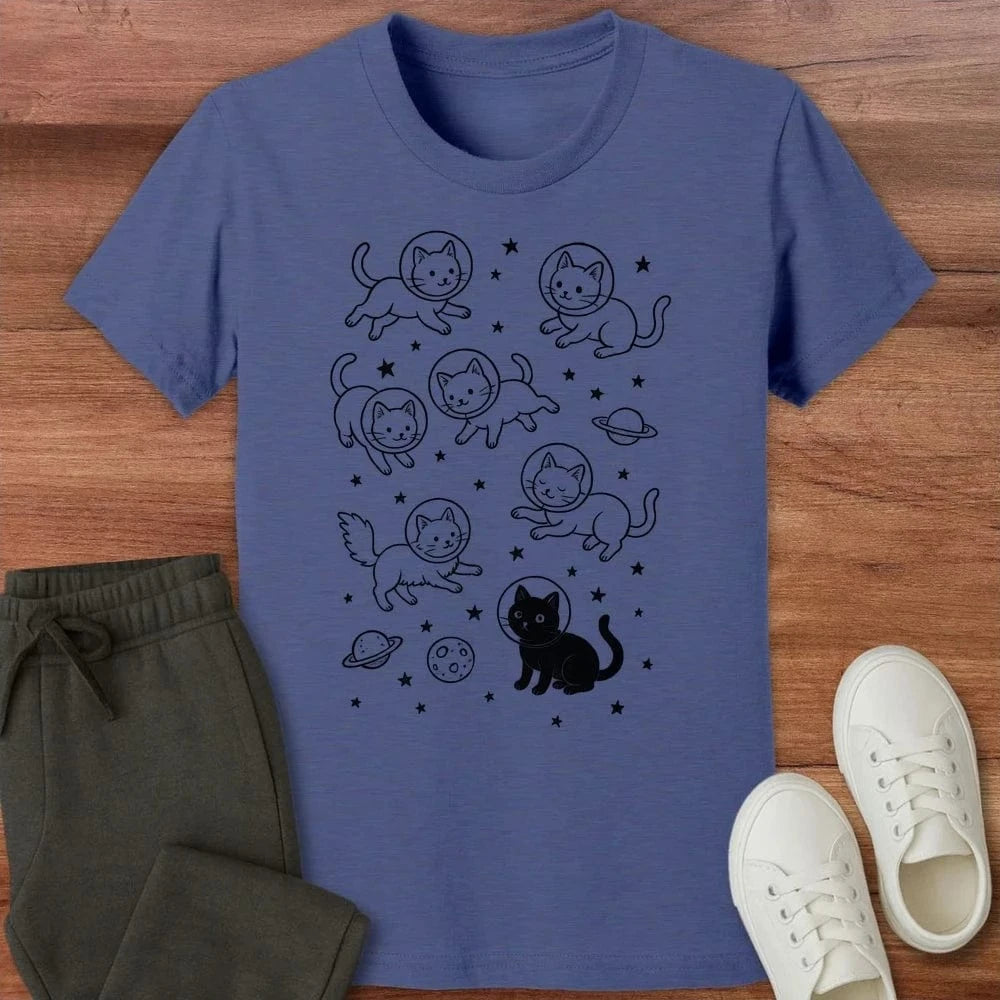 Galaxy Meow Kids T-Shirt Heather Navy / S 13959379881159258143 Kids clothes