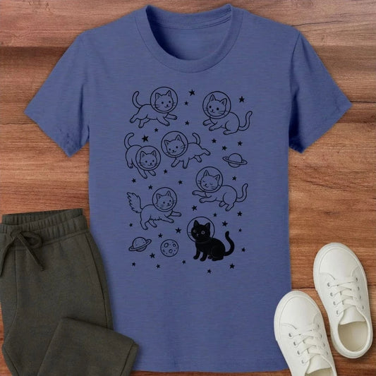 Galaxy Meow Kids T-Shirt Heather Navy / S 13959379881159258143 Kids clothes