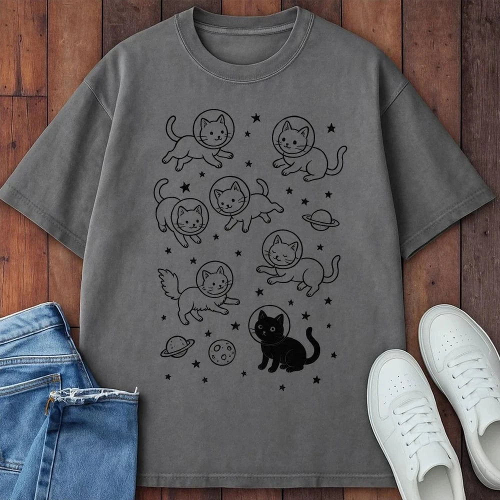 Galaxy Meow T-Shirt Grey / S 22465579826124103739 T-Shirt