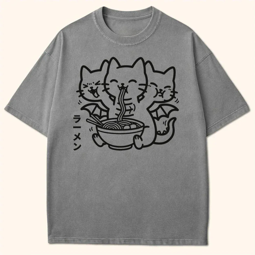 Happy King Nekodorah Ramen T-Shirt Grey / S 13777648121209721559 T-Shirt