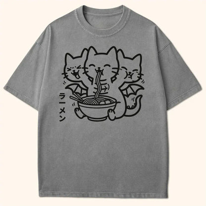 Happy King Nekodorah Ramen T-Shirt Grey / S 13777648121209721559 T-Shirt