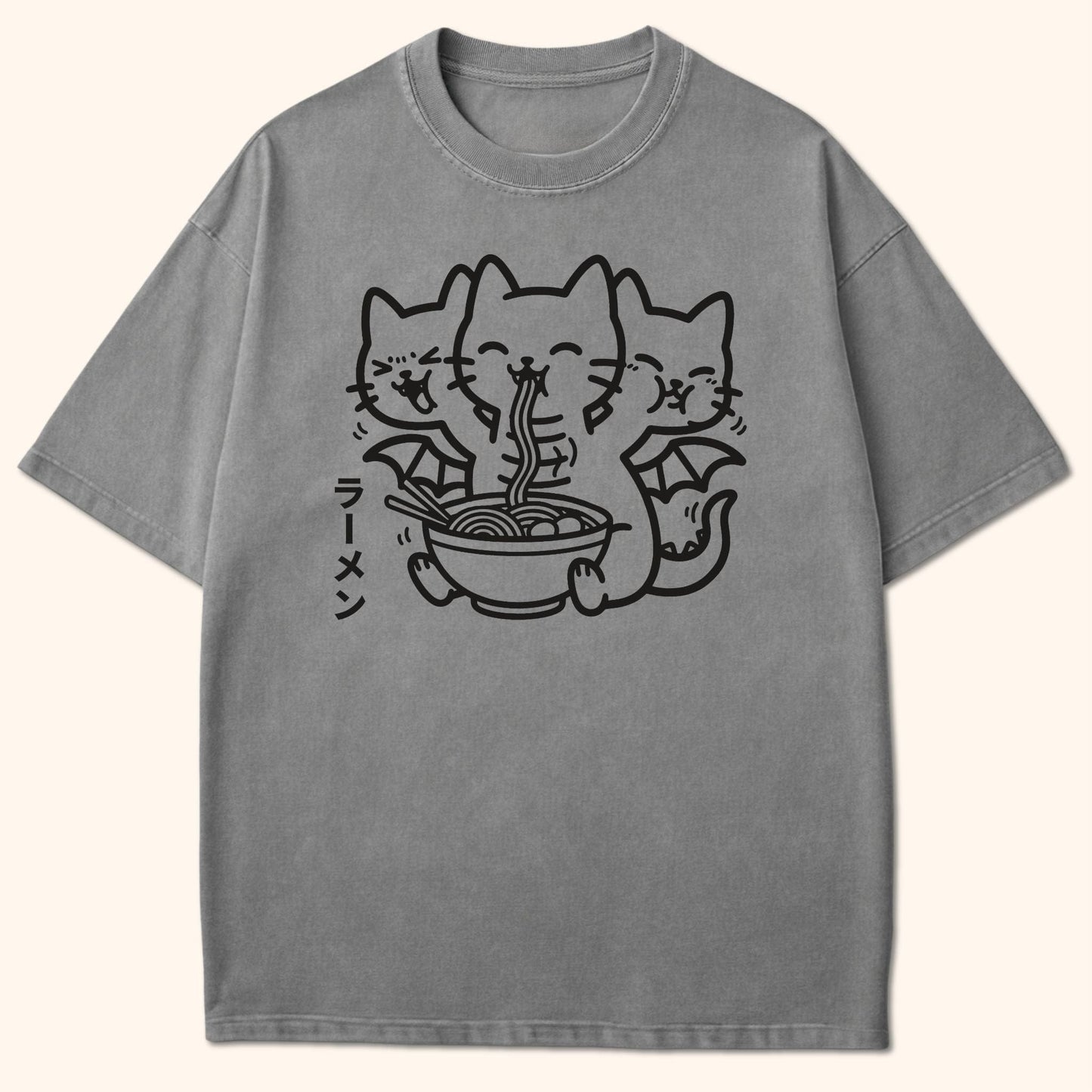 Happy King Nekodorah Ramen T-Shirt Grey / S 13777648121209721559 T-Shirt