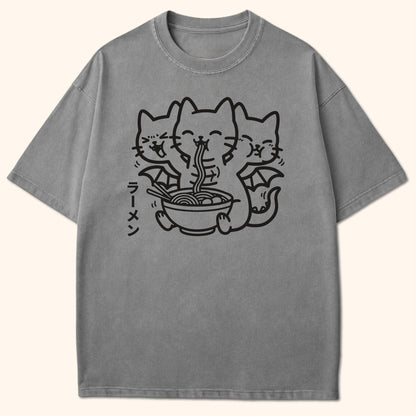 Happy King Nekodorah Ramen T-Shirt Grey / S 13777648121209721559 T-Shirt
