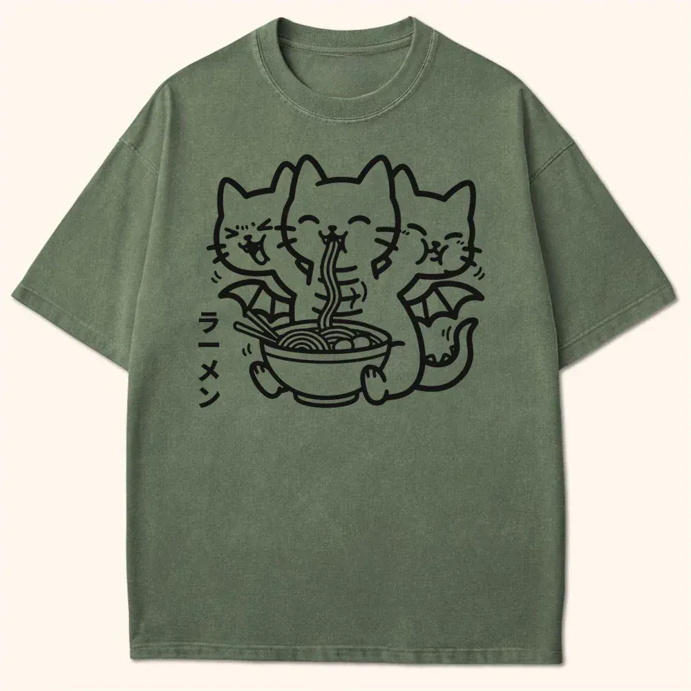 Happy King Nekodorah Ramen T-Shirt Moss / S 23953555138399510114 T-Shirt