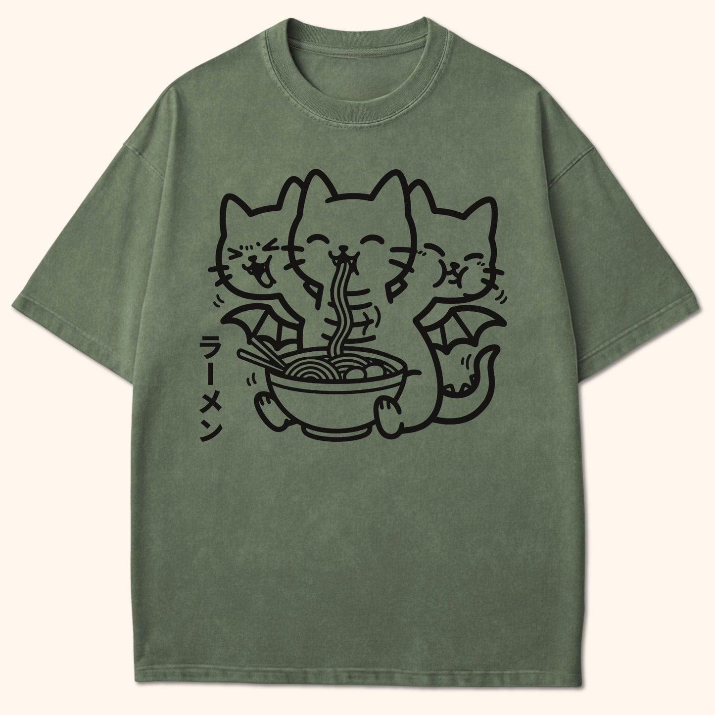 Happy King Nekodorah Ramen T-Shirt Moss / S 23953555138399510114 T-Shirt