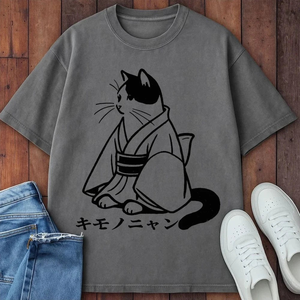 Kimono Nyan T-Shirt Grey / S 28893813669774638244 T-Shirt