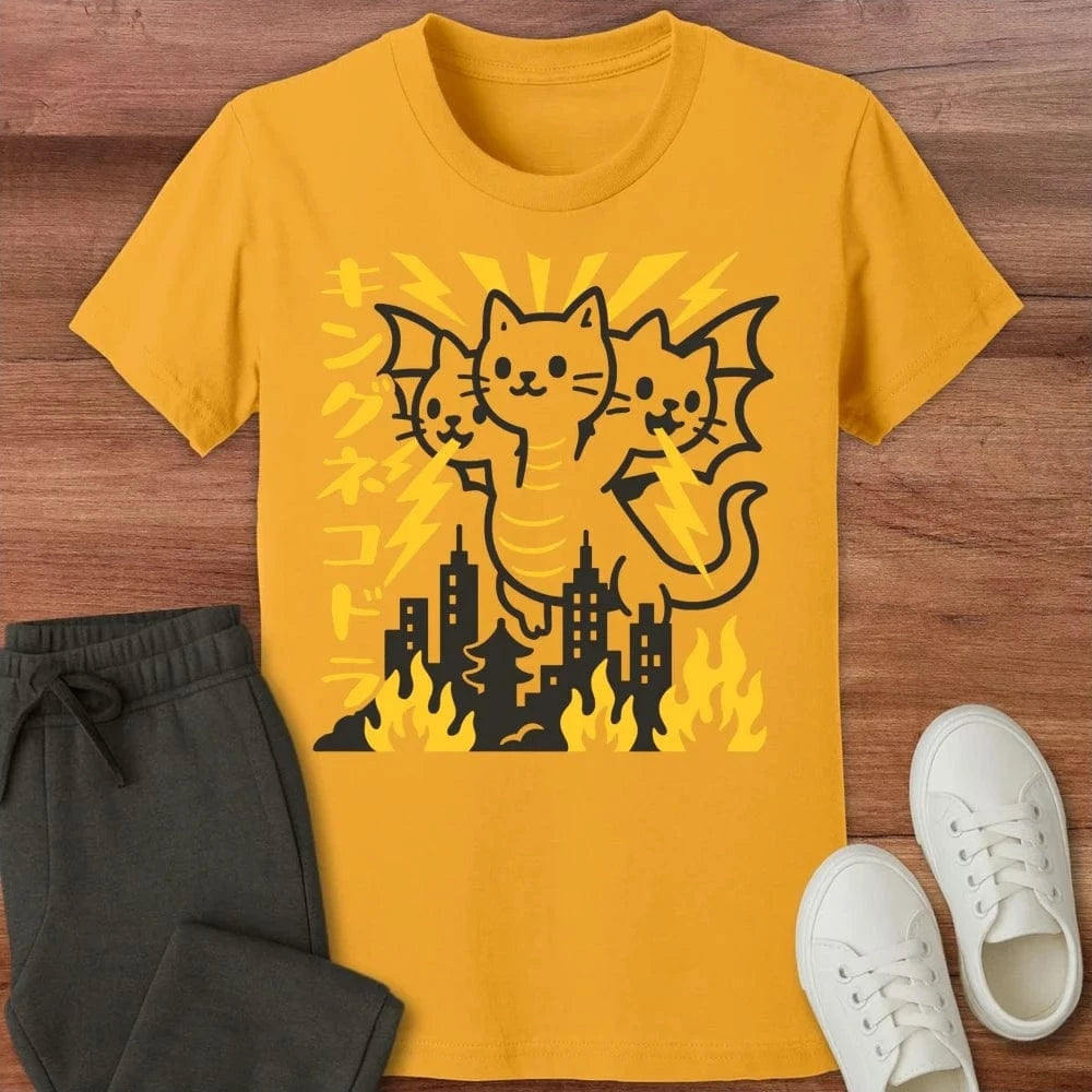King Nekodorah Kids T-Shirt Gold / S 15562919283278367738 Kids clothes
