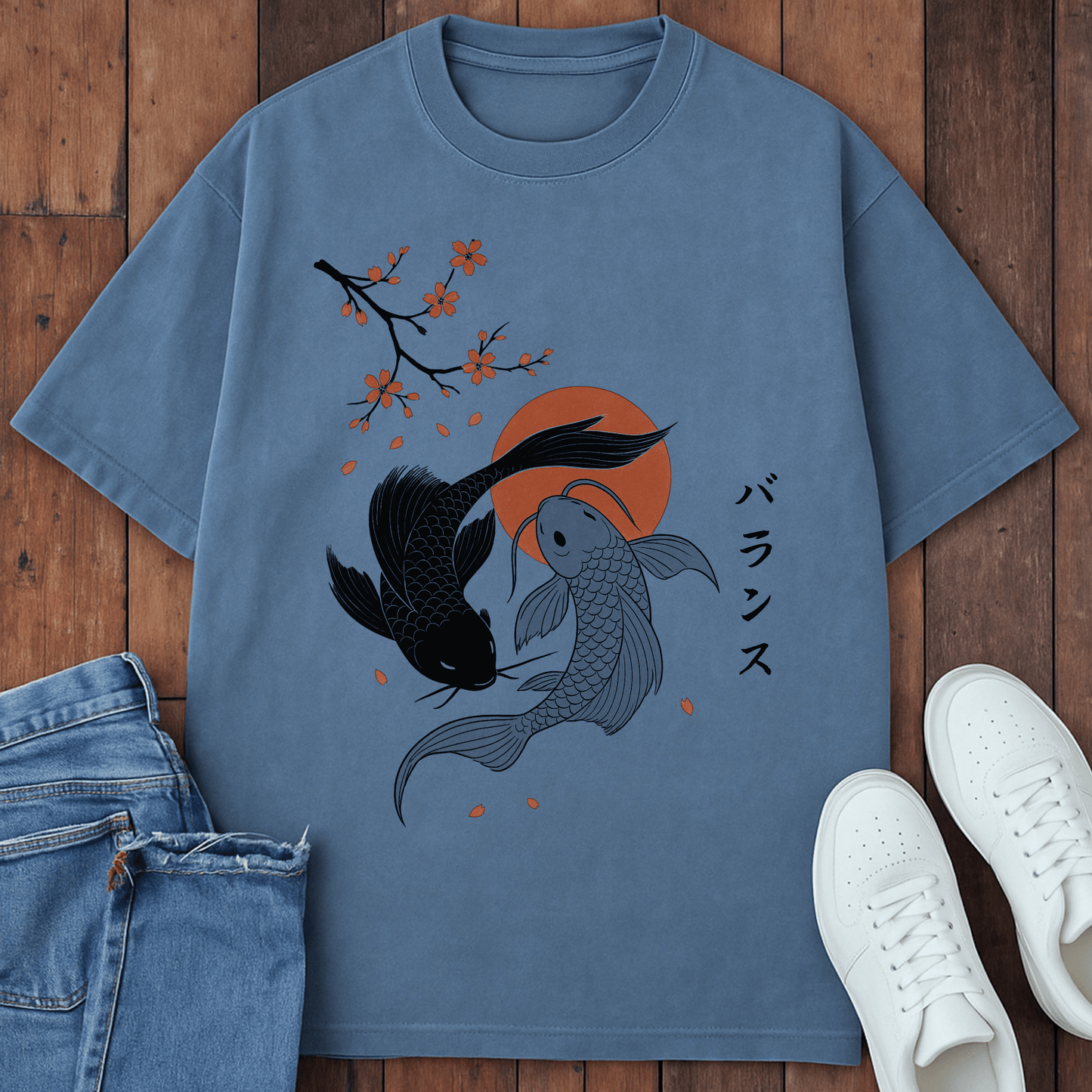 Koi Balance T-Shirt Blue Jean / S 27772013185382103450 T-Shirt