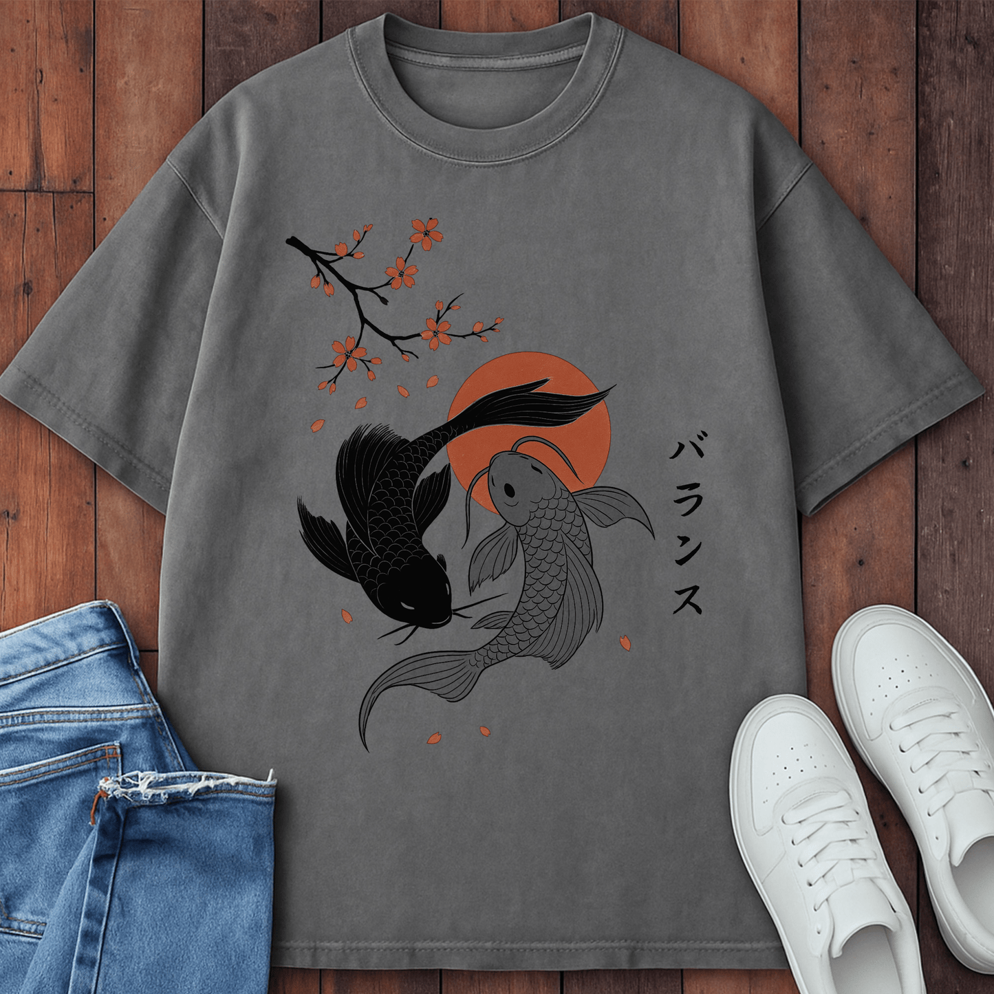 Koi Balance T-Shirt Grey / S 31277325637615888963 T-Shirt
