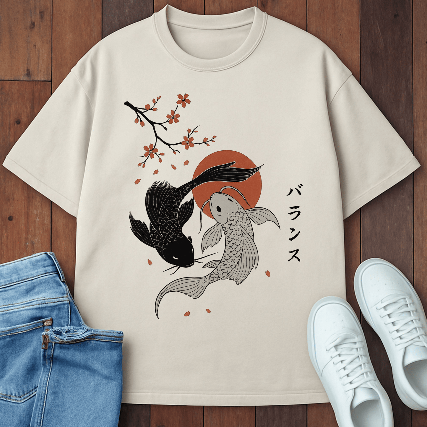 Koi Balance T-Shirt Ivory / S 49378159269068811560 T-Shirt