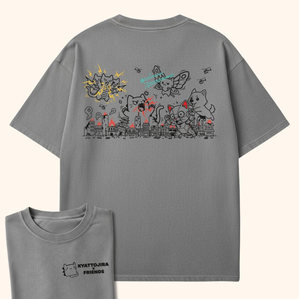 Kyattojira and Friends Clash Back Grey / S 21667313037493806563 T-Shirt