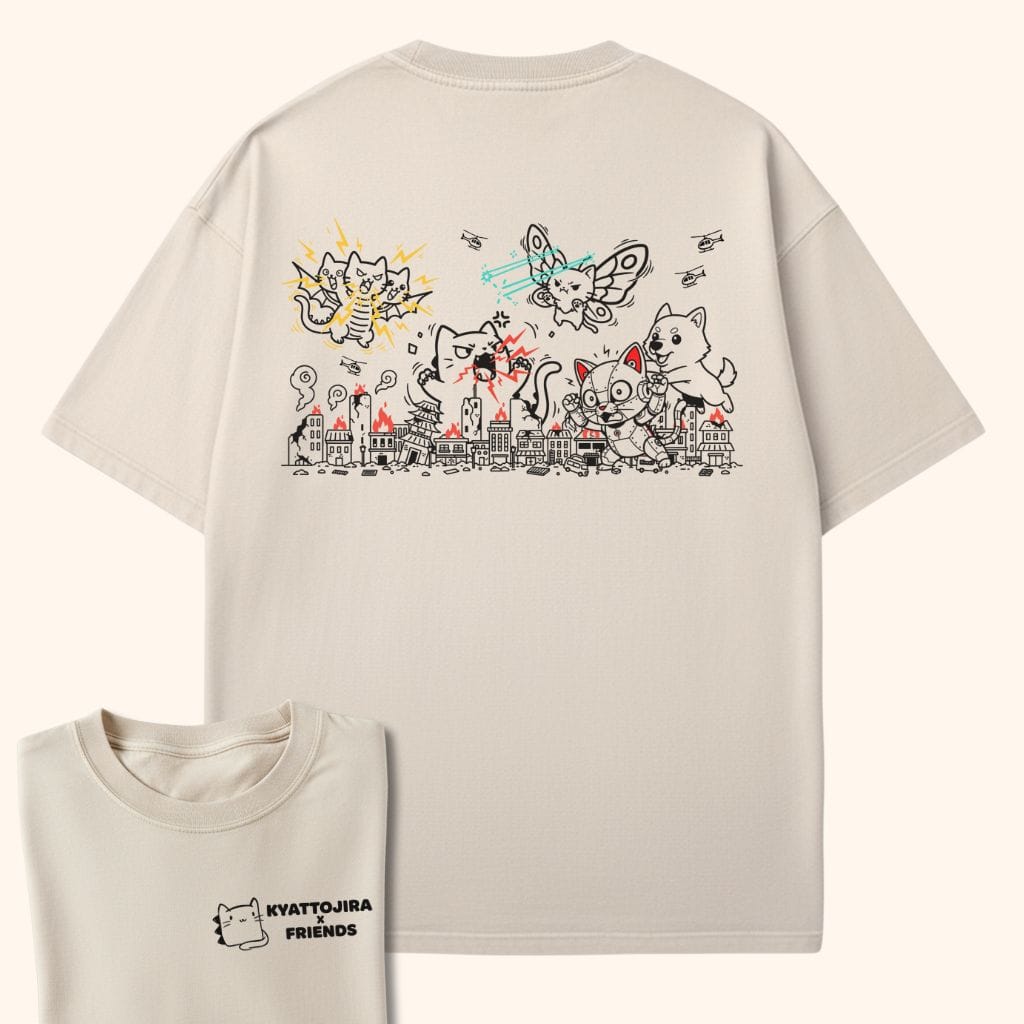 Kyattojira and Friends Clash Back Ivory / S 15878286522173826228 T-Shirt