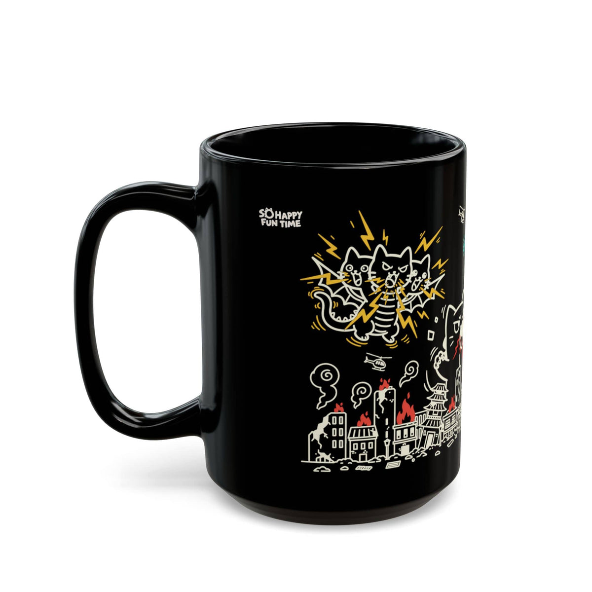 Kyattojira and Friends Clash Black Mug (15oz) 15oz 21067958858322425746 Mug