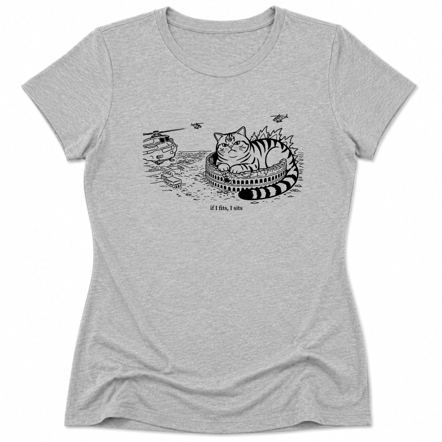 Kyattojira Fits And Sits Womens Tee Athletic Heather / S 35040450979966813765 T-Shirt