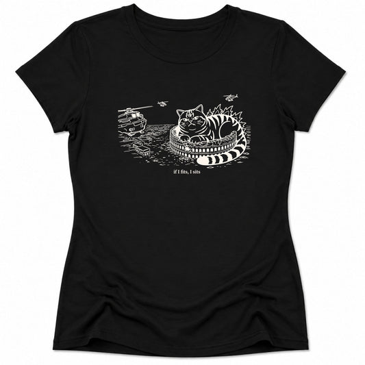Kyattojira Fits And Sits Womens Tee Black / S 71770600338980340519 T-Shirt