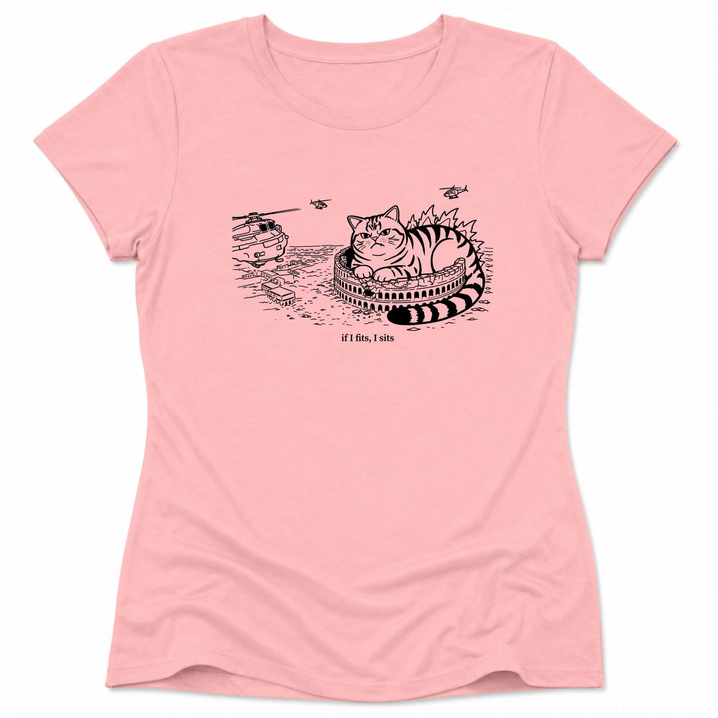 Kyattojira Fits And Sits Womens Tee Pink / S 15449780351259698277 T-Shirt