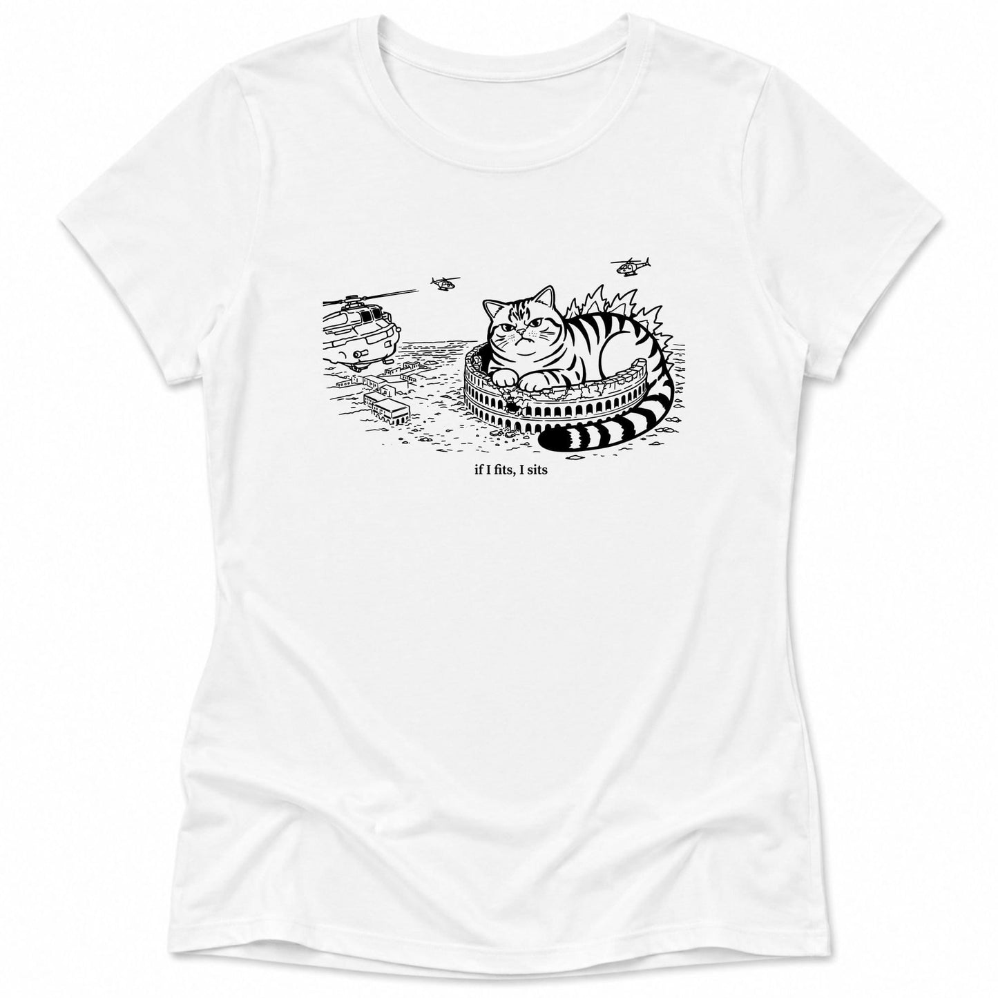 Kyattojira Fits And Sits Womens Tee White / S 18424023034424111107 T-Shirt