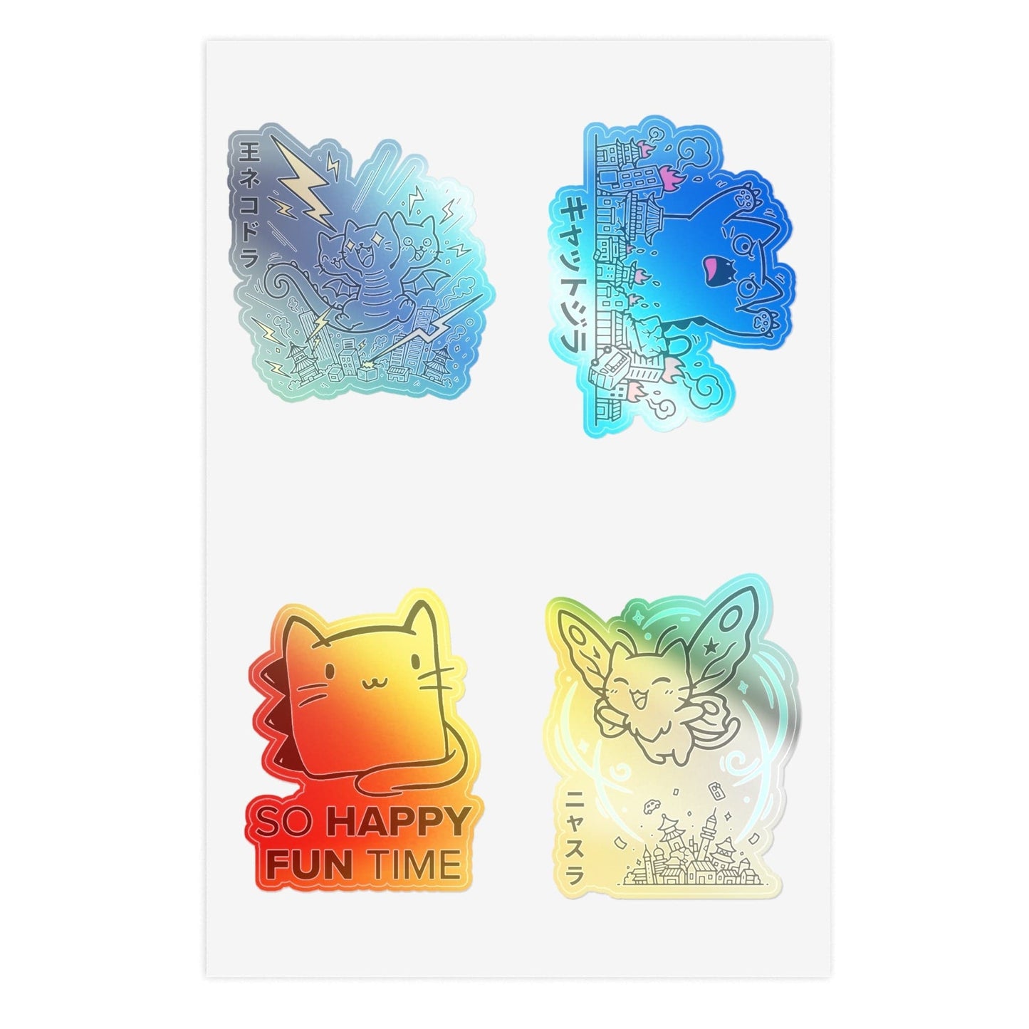 😺 Kyattojira & Friends Sticker Pack — Cute Chaos Edition 6" × 4" / Holographic / Die-Cut 15589039877585958175 Paper products