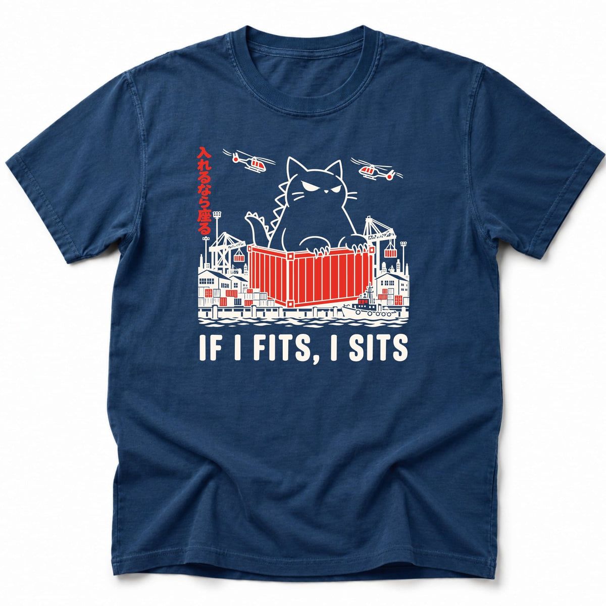 Kyattojira Sits T-Shirt Navy / S 23167728698162756556 T-Shirt