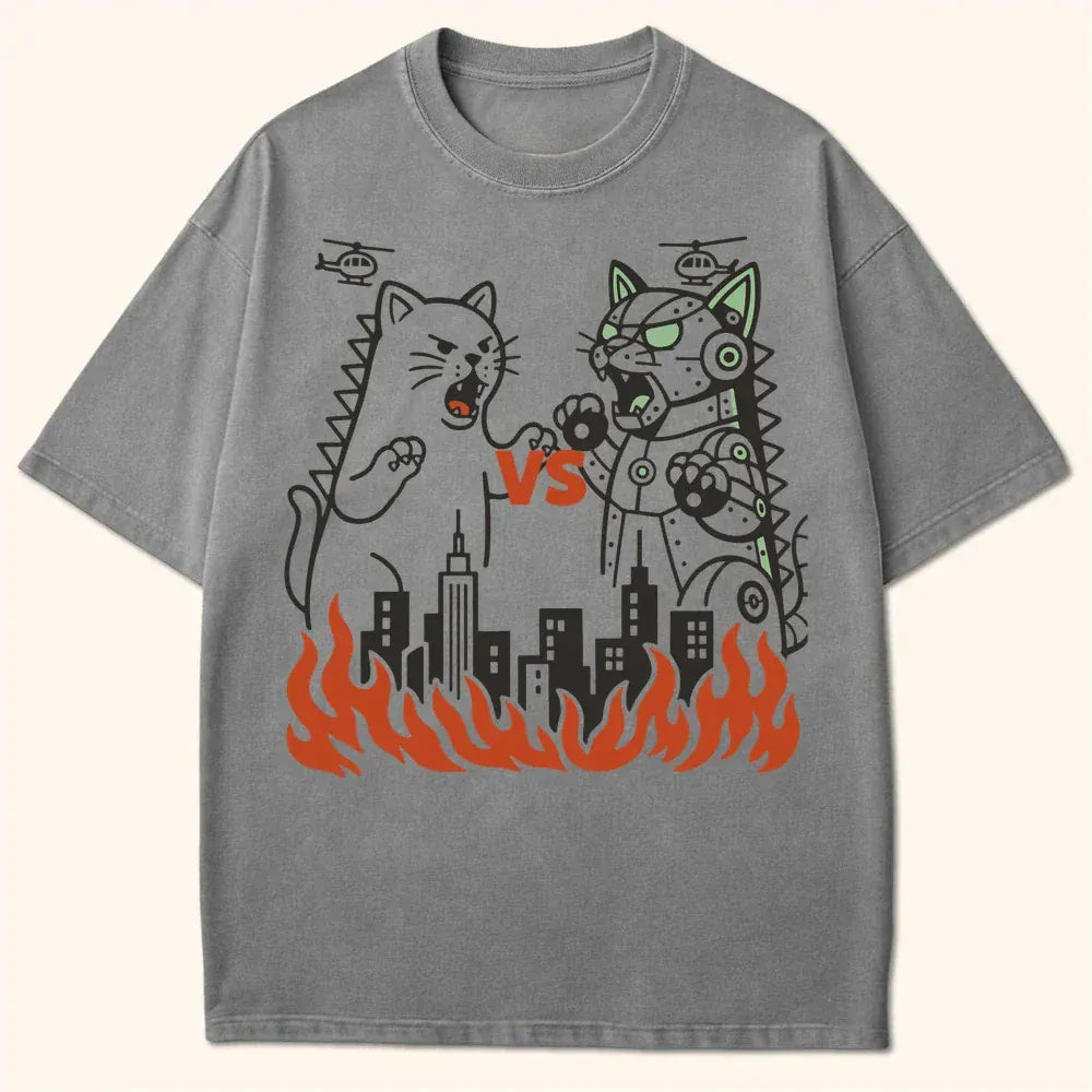 Kyattojira Vs Mecha T-Shirt Grey / S 10377960850242859041 T-Shirt