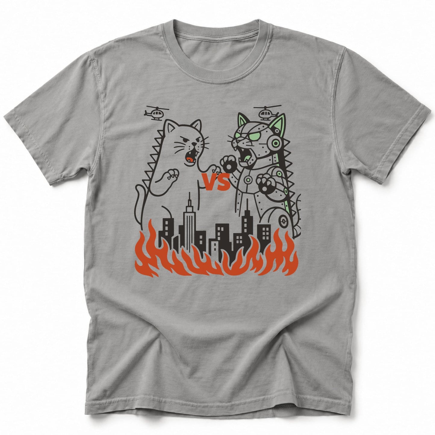 Kyattojira Vs Mecha T-Shirt Grey / S 10377960850242859041 T-Shirt