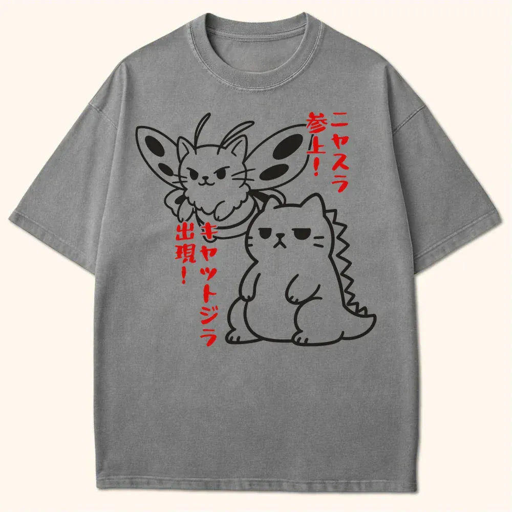 Kyattojira X Nyasura Arrives T-Shirt Grey / S 15357688702611060166 T-Shirt