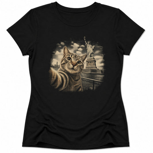 Liberty Meow Womens Tee Black / S 24463857977650612041 T-Shirt