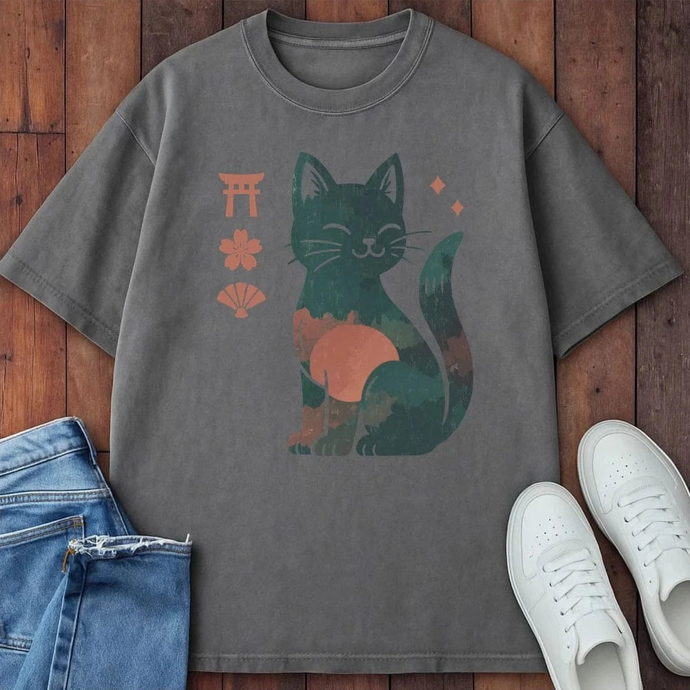 Lucky Cat Spirit T-Shirt Grey / S 43810604087475658561 T-Shirt