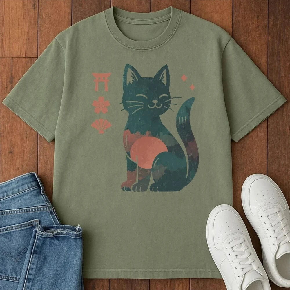 Lucky Cat Spirit T-Shirt Moss / S 17202689691445967405 T-Shirt