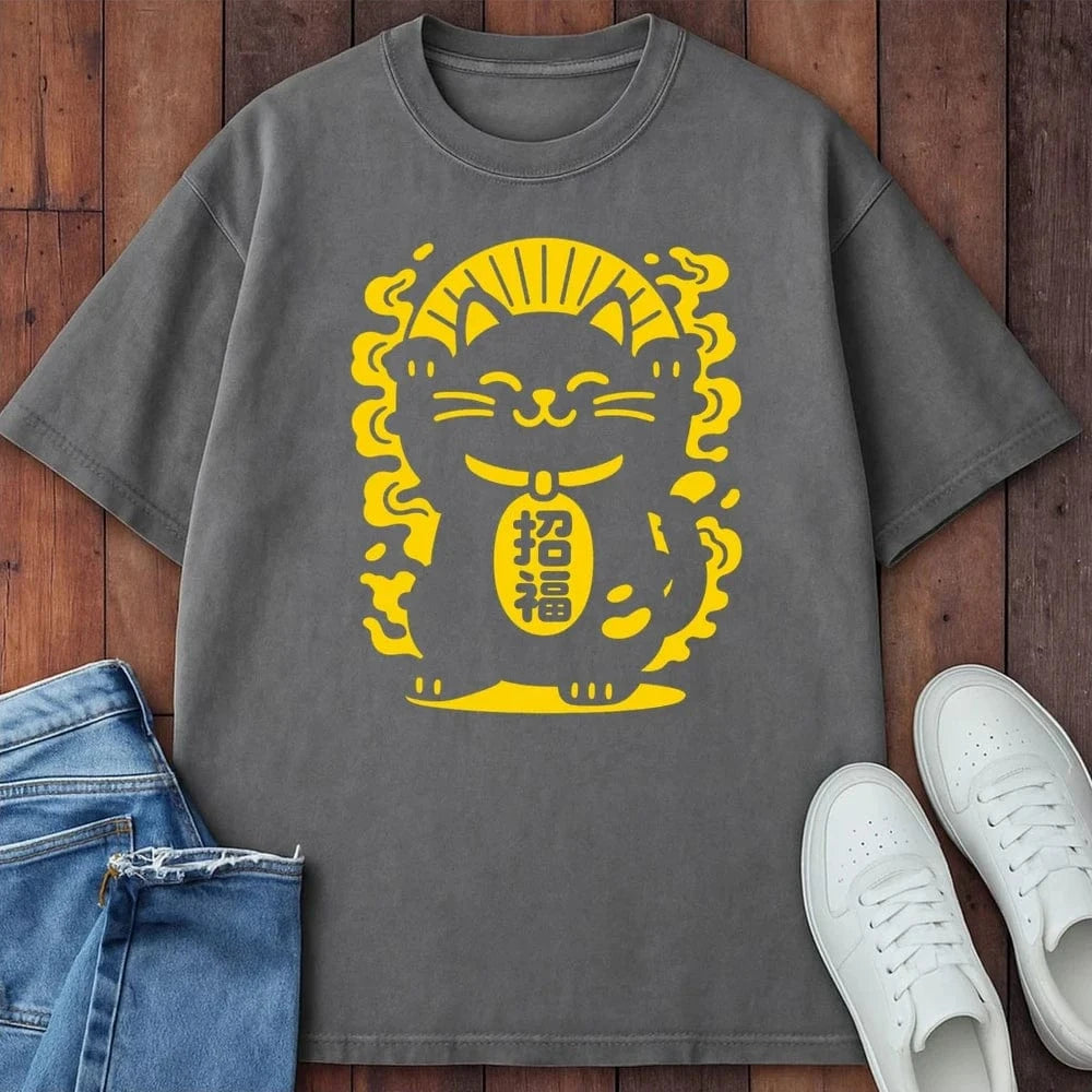 Maneki Neko Glow T-Shirt  – Softest Cat Tee on Earth Grey / S 56244983935711758859 T-Shirt