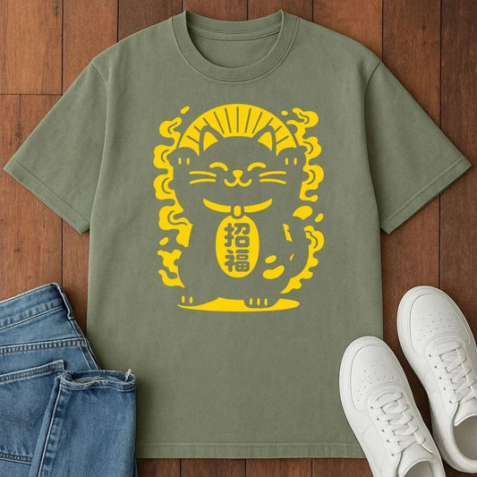 Maneki Neko Glow T-Shirt  – Softest Cat Tee on Earth Moss / S 37453546819281901422 T-Shirt
