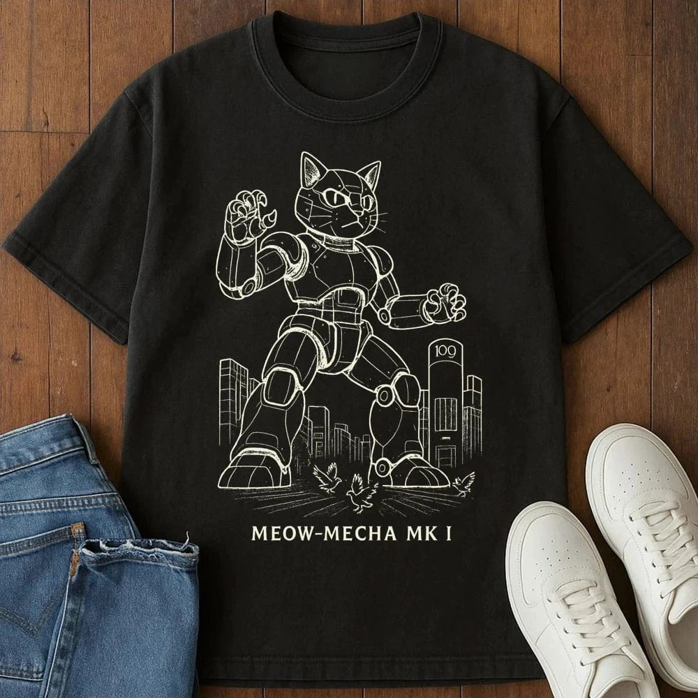 Meow Mecha Mk1 T-Shirt  – Softest Cat Tee on Earth Black / S 28145575384543884000 T-Shirt