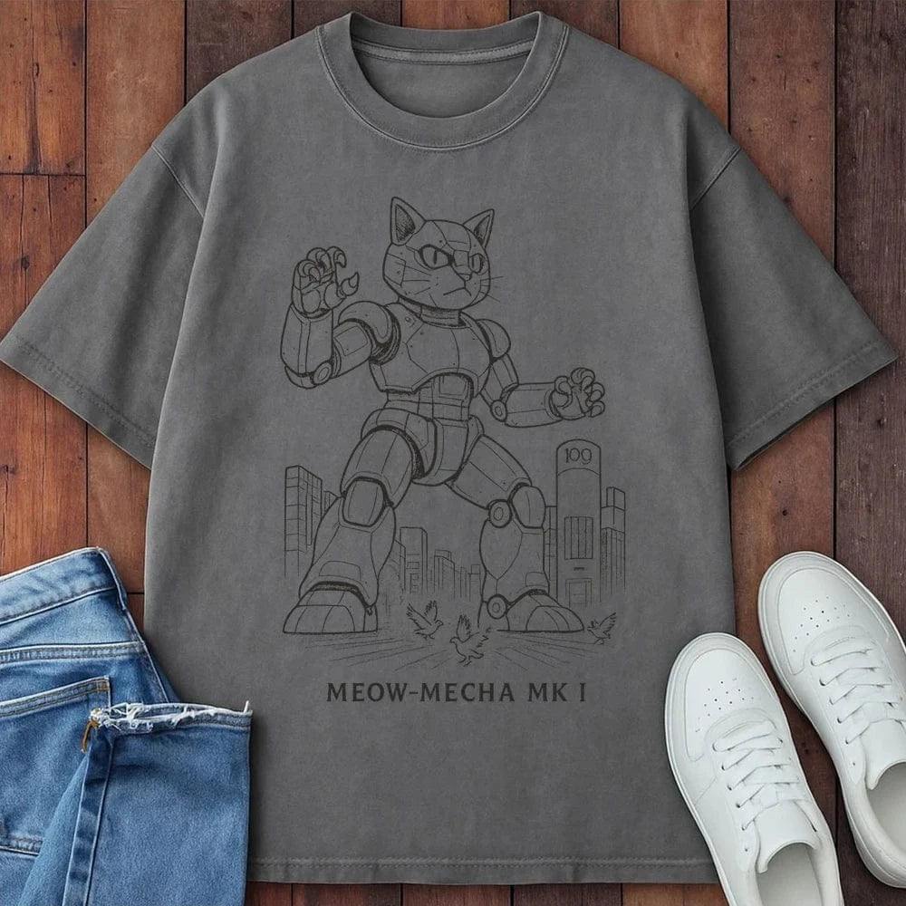 Meow Mecha Mk1 T-Shirt  – Softest Cat Tee on Earth Grey / S 33569938860024830803 T-Shirt