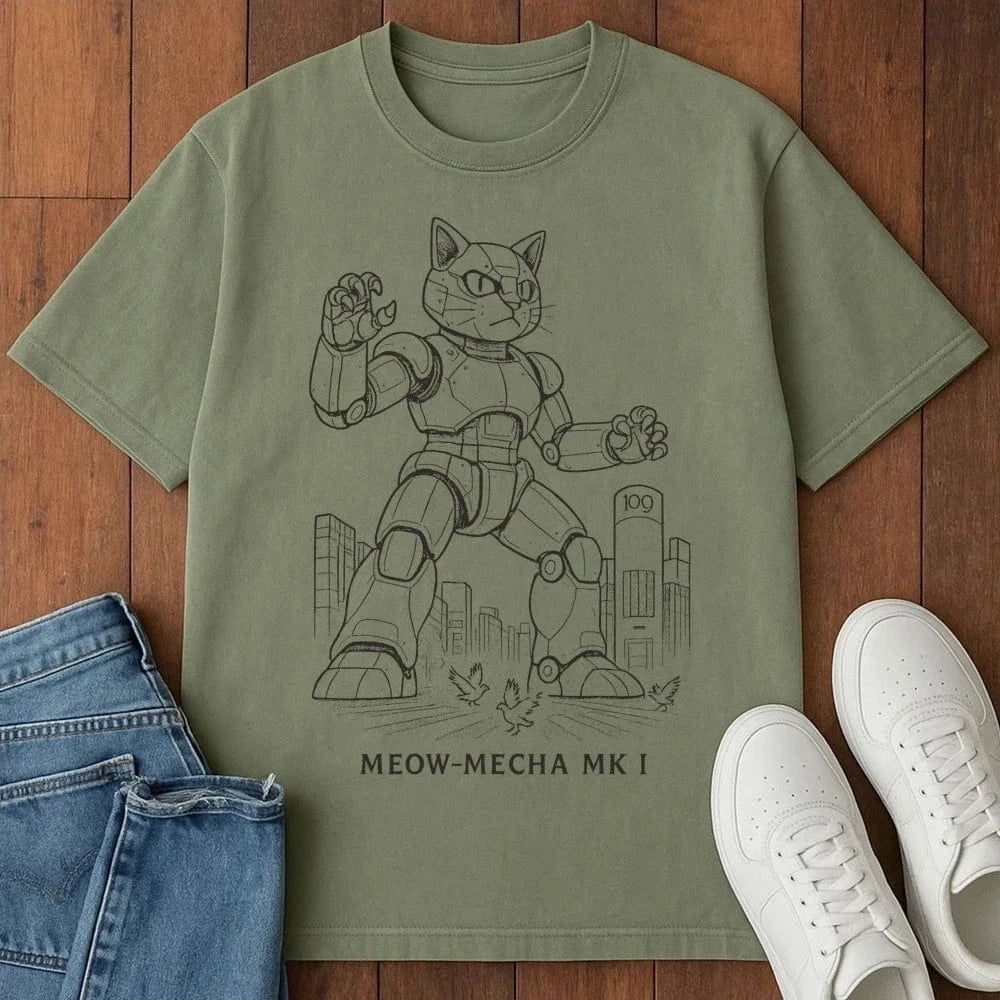 Meow Mecha Mk1 T-Shirt  – Softest Cat Tee on Earth Moss / S 27456285902672012618 T-Shirt