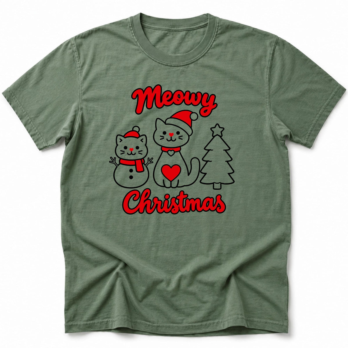Meowy Christmas T-Shirt Moss / S 22162823106228914840 T-Shirt