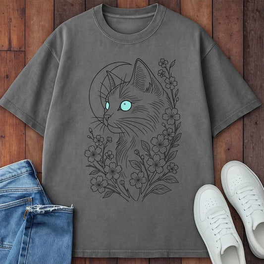 Midnight Blossom Cat T-Shirt Grey / S 28202449411598262657 T-Shirt