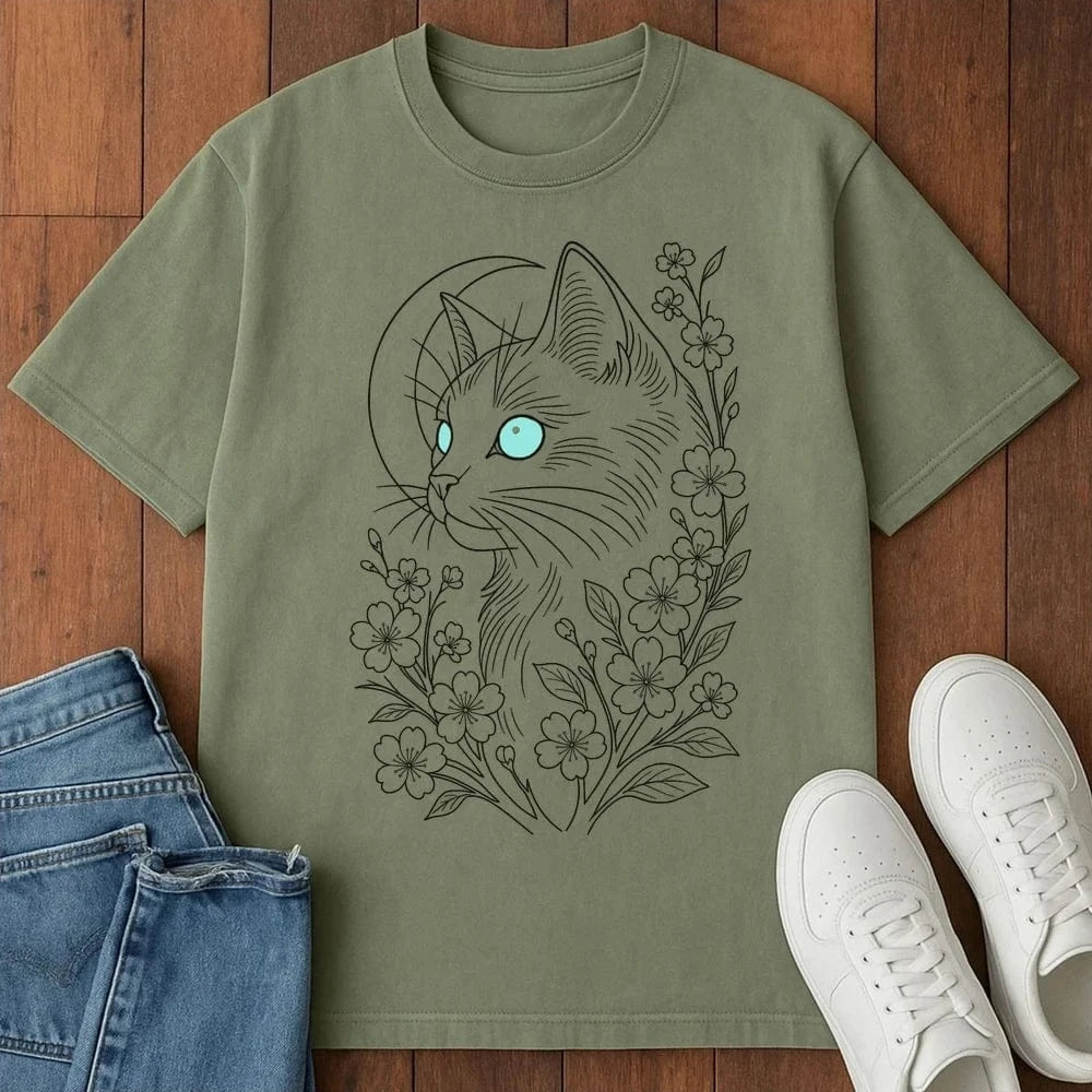 Midnight Blossom Cat T-Shirt Moss / S 24260825453537369147 T-Shirt