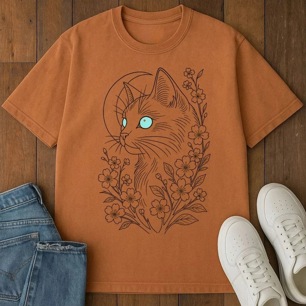 Midnight Blossom Cat T-Shirt Yam / S 26420730086467785483 T-Shirt