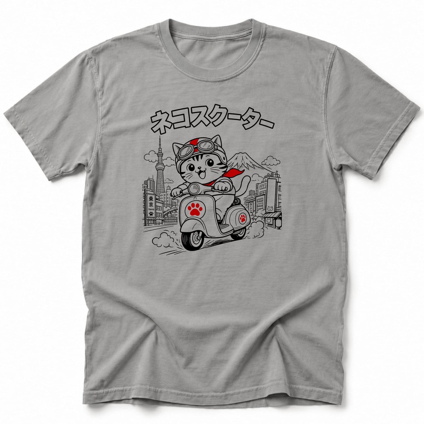 Neko Scooter T-Shirt Grey / S 30370923712836209553 T-Shirt