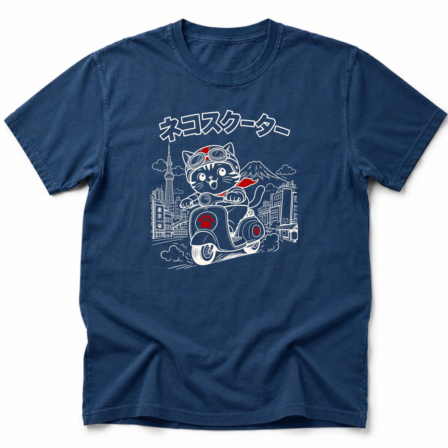 Neko Scooter T-Shirt Navy / S 14096055888344515328 T-Shirt