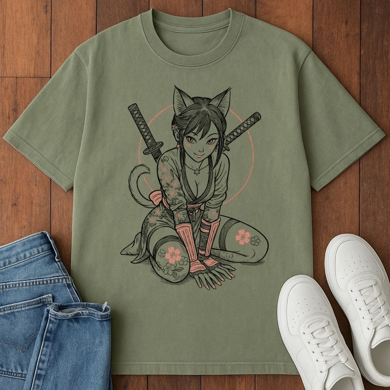 Neko Shinobi T-Shirt  – Softest Cat Tee on Earth Moss / S 32864947770866640601 T-Shirt