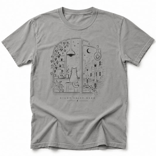 Night Shift Neko T-Shirt Grey / S 91885753014608771841 T-Shirt