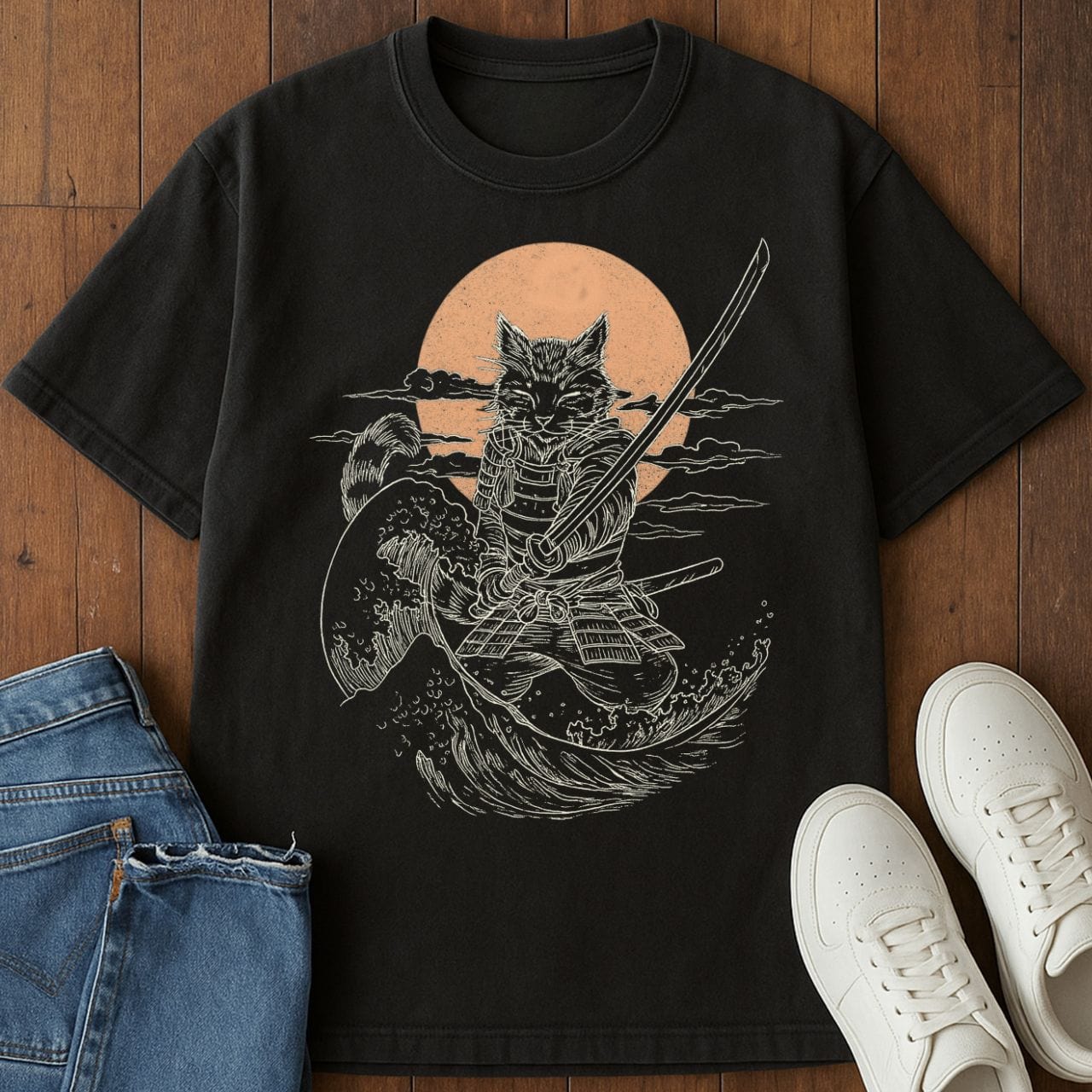 Purrfect Samurai T-Shirt  – Softest Cat Tee on Earth Black / S 45502170728512316562 T-Shirt