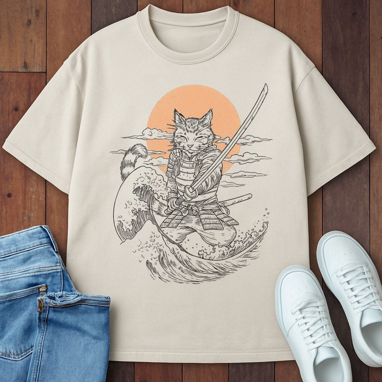 Purrfect Samurai T-Shirt  – Softest Cat Tee on Earth Ivory / S 24495411757629287715 T-Shirt